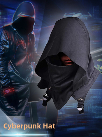 Roaming Club unisex cosplay kostiumas: cyberpunk kepurė ir gobtuvinė skraistė, poliesterio-spandekso audinys, scenos kostiumas
