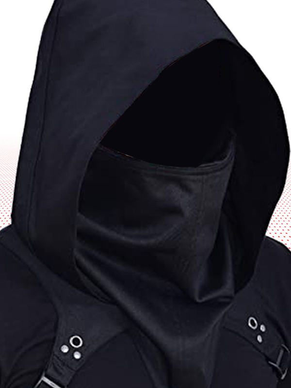 Roaming Club unisex cosplay kostiumas: cyberpunk kepurė ir gobtuvinė skraistė, poliesterio-spandekso audinys, scenos kostiumas