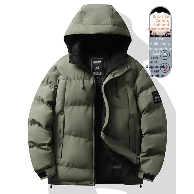 Vyrinė striukė su gobtuvu, medvilnės užpildas, storesnė pamušalas, užtrauktukas, šoninės kišenės