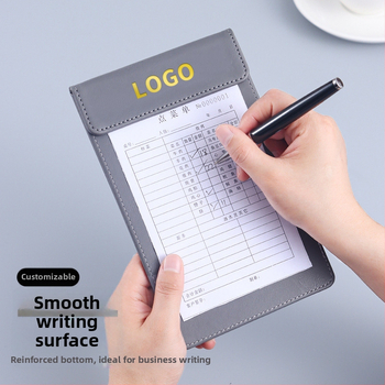 Clip pentru meniu din piele – clemă unică și solidă, suport personalizabil pentru note, prindere 100x40 mm, grosime placă 5 mm, lățime spate 50 mm