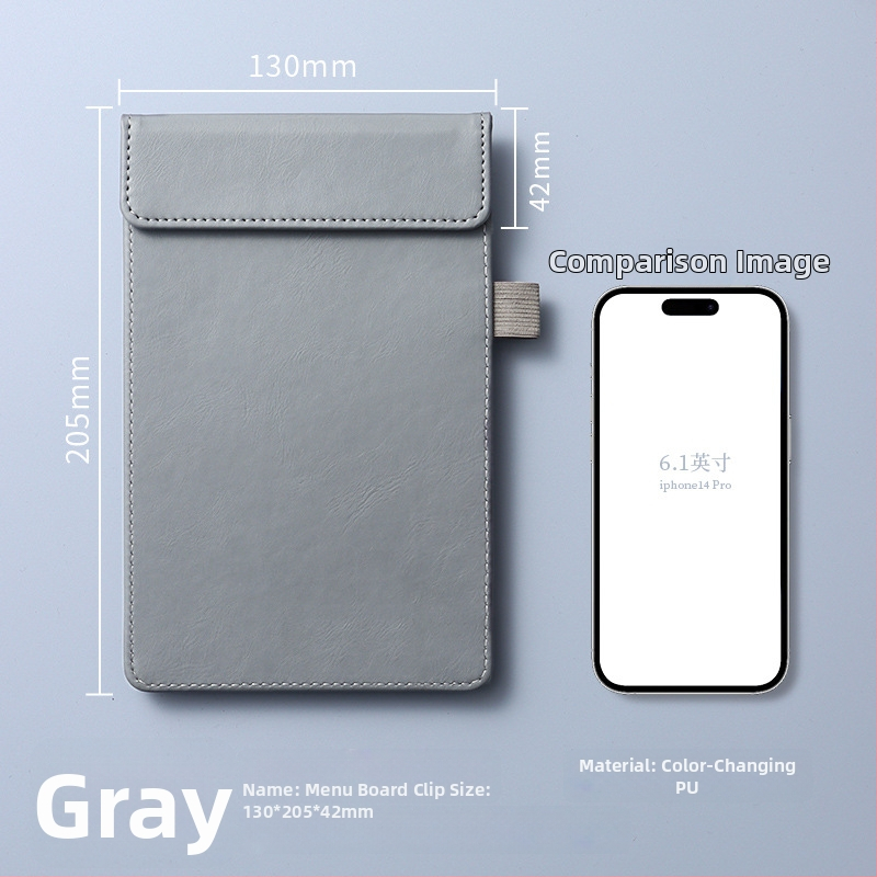 Clip pentru meniu din piele – clemă unică și solidă, suport personalizabil pentru note, prindere 100x40 mm, grosime placă 5 mm, lățime spate 50 mm
