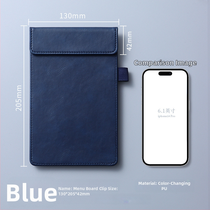 Clip pentru meniu din piele – clemă unică și solidă, suport personalizabil pentru note, prindere 100x40 mm, grosime placă 5 mm, lățime spate 50 mm