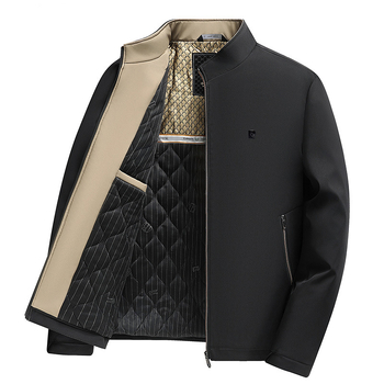 Jachetă bărbătească de iarnă din bumbac, guler înalt, fermoar, construcție groasă, buzunare patch