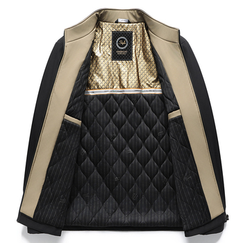 Jachetă bărbătească de iarnă din bumbac, guler înalt, fermoar, construcție groasă, buzunare patch