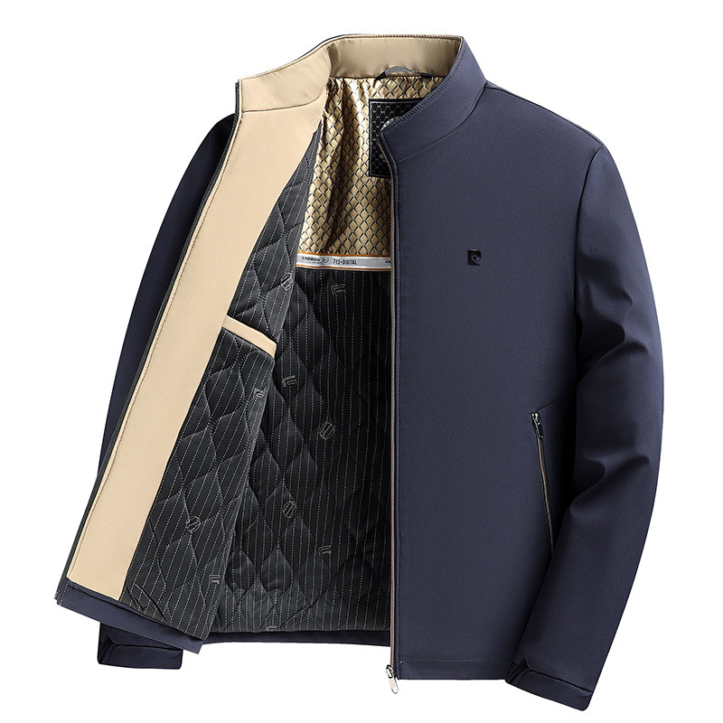 Jachetă bărbătească de iarnă din bumbac, guler înalt, fermoar, construcție groasă, buzunare patch
