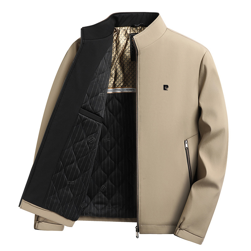 Jachetă bărbătească de iarnă din bumbac, guler înalt, fermoar, construcție groasă, buzunare patch