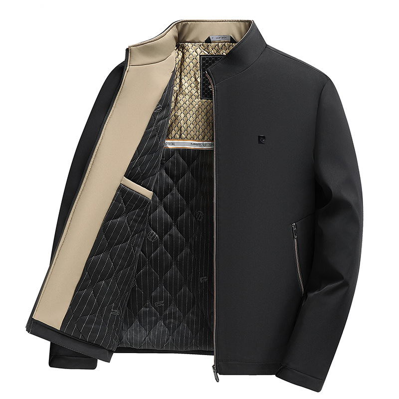 Jachetă bărbătească de iarnă din bumbac, guler înalt, fermoar, construcție groasă, buzunare patch