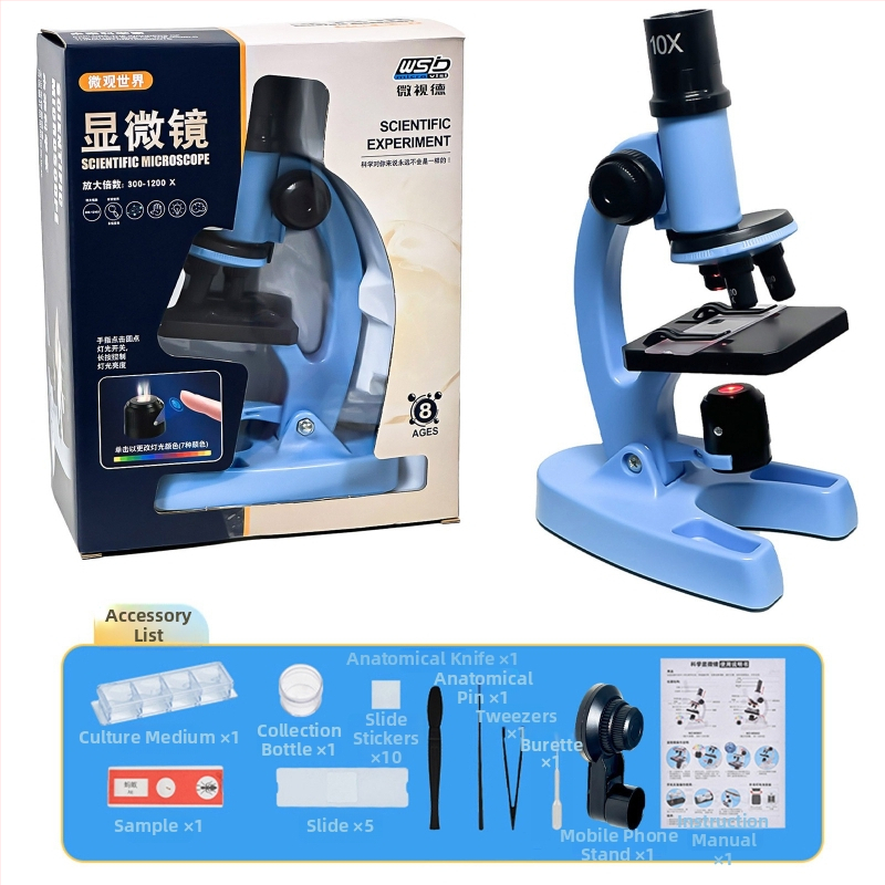 Galda optiskais bioloģiskais mikroskops bērniem, 1200x palielinājums, plastmasas rotaļlieta, 7–14 gadi, iepakojums: kartona kārba