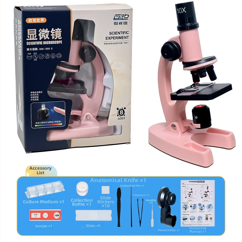 Galda optiskais bioloģiskais mikroskops bērniem, 1200x palielinājums, plastmasas rotaļlieta, 7–14 gadi, iepakojums: kartona kārba