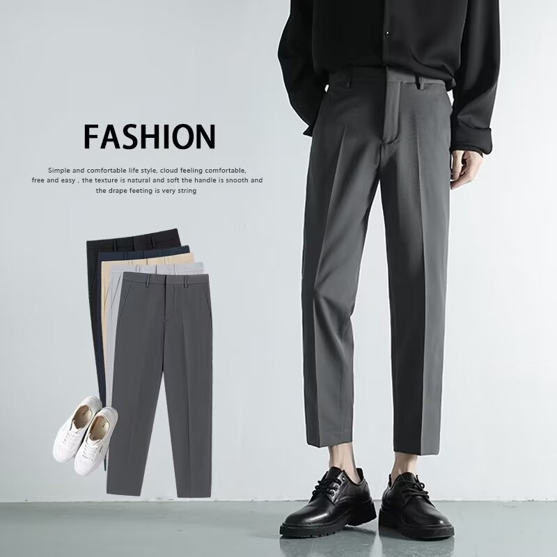 Muške hlače za poslovni i ležerni stil – slim fit, otporne na nabore, poliester, duljina 9/10