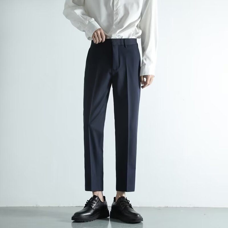 Muške hlače za poslovni i ležerni stil – slim fit, otporne na nabore, poliester, duljina 9/10
