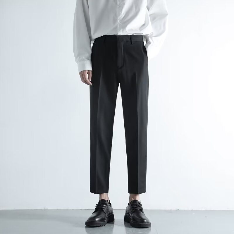 Muške hlače za poslovni i ležerni stil – slim fit, otporne na nabore, poliester, duljina 9/10