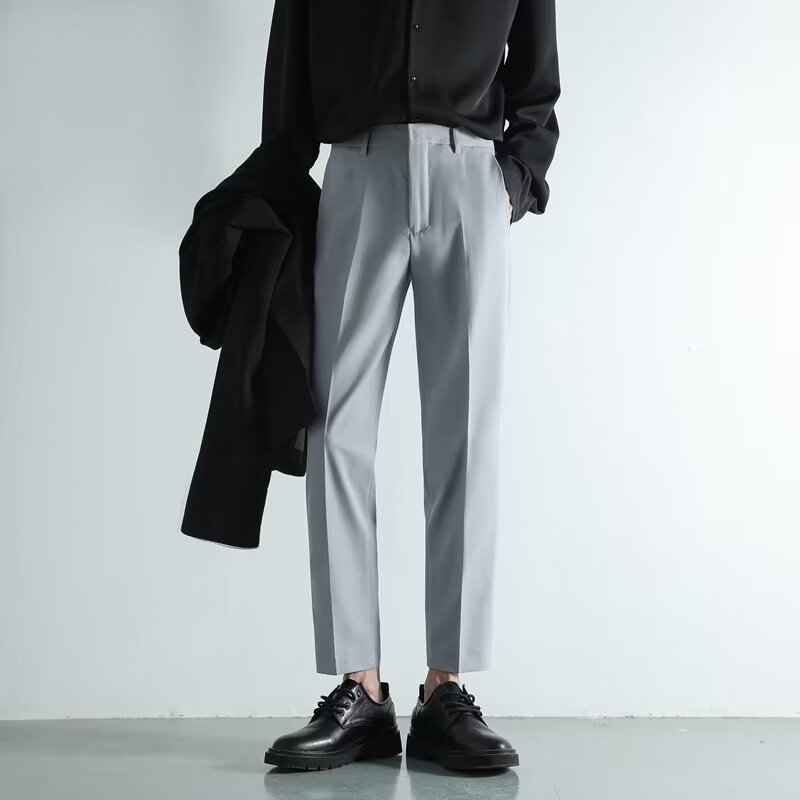 Muške hlače za poslovni i ležerni stil – slim fit, otporne na nabore, poliester, duljina 9/10