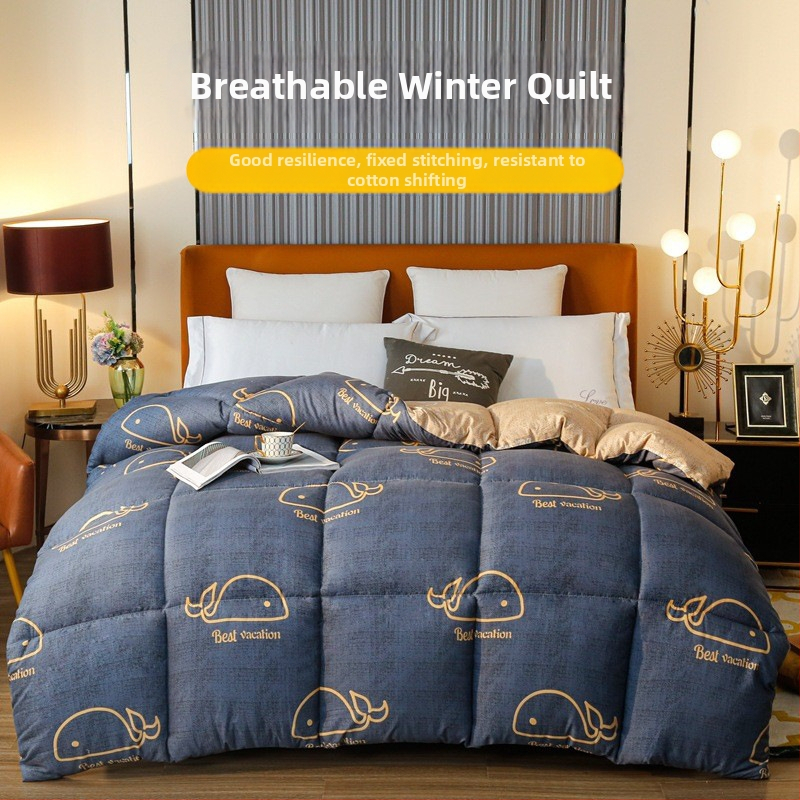 Žieminė antklodė studentų bendrabutyje su kosminės tematikos dizainu, užpildas iš septyniais skylėmis pluoštais, audinys cheminis pluoštas, svoris 3.5–4 kg