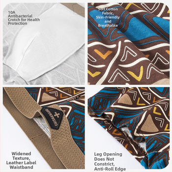 Vyriniai boxer šortai — 100% medvilnė, geometrinis raštas, vidutinio liemens aukštis, kvėpuojantys, greitai džiūstantys, antibakteriniai