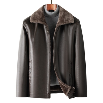 Τζάκετ PU δέρμα με πολυεστερική επένδυση, μπροστινό φερμουάρ, πολλές τσέπες, χειμώνας για μεσήλικους άνδρες