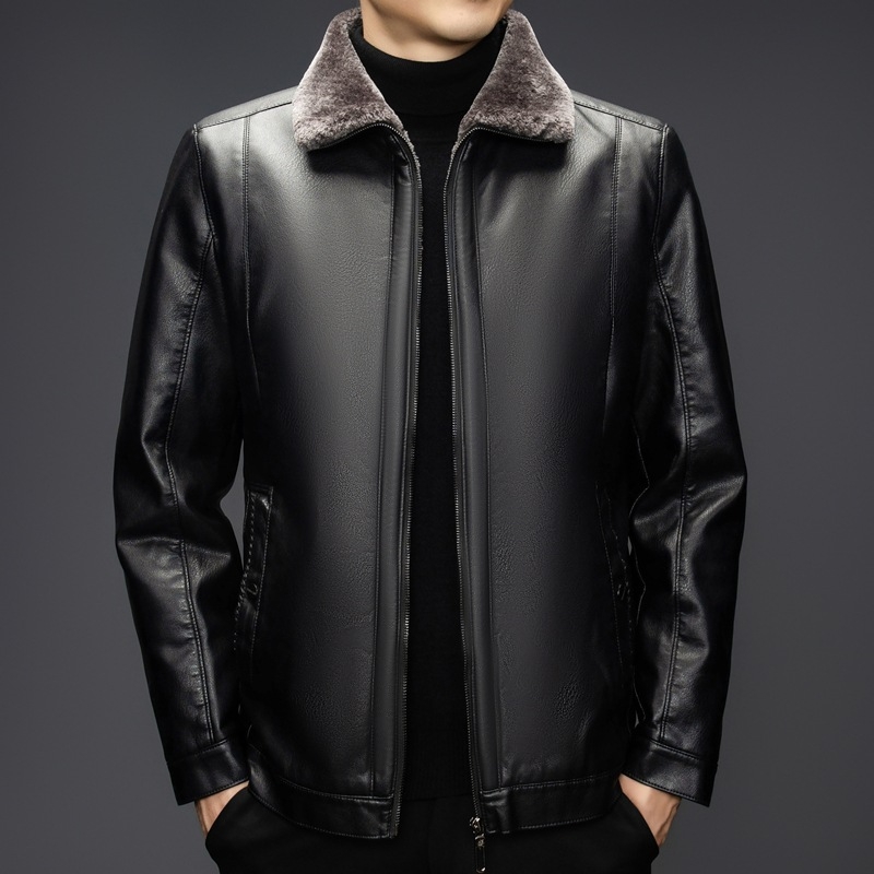 Geacă din piele PU cu căptușeală de poliester, închidere cu fermoar, buzunare multiple, iarnă