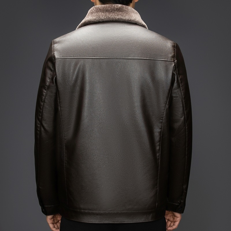 Τζάκετ PU δέρμα με πολυεστερική επένδυση, μπροστινό φερμουάρ, πολλές τσέπες, χειμώνας για μεσήλικους άνδρες