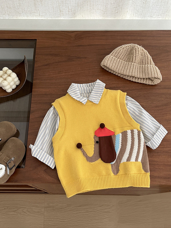 Детска жилетка - корейски стил, плетена, 50% акрил, карикатурен модел, пролет-есен, пуловер