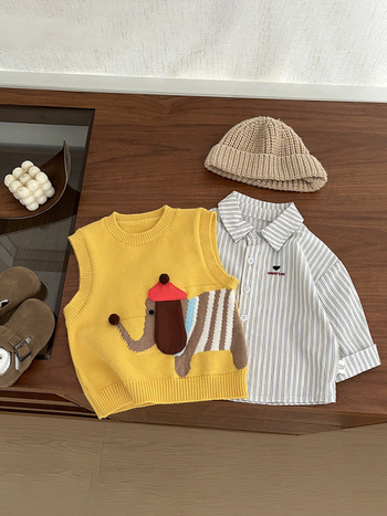 Детска жилетка - корейски стил, плетена, 50% акрил, карикатурен модел, пролет-есен, пуловер