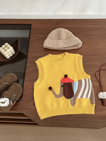 Детска жилетка - корейски стил, плетена, 50% акрил, карикатурен модел, пролет-есен, пуловер