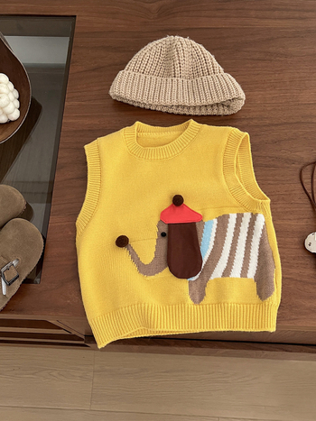 Детска жилетка - корейски стил, плетена, 50% акрил, карикатурен модел, пролет-есен, пуловер