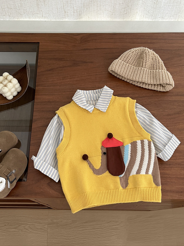 Детска жилетка - корейски стил, плетена, 50% акрил, карикатурен модел, пролет-есен, пуловер