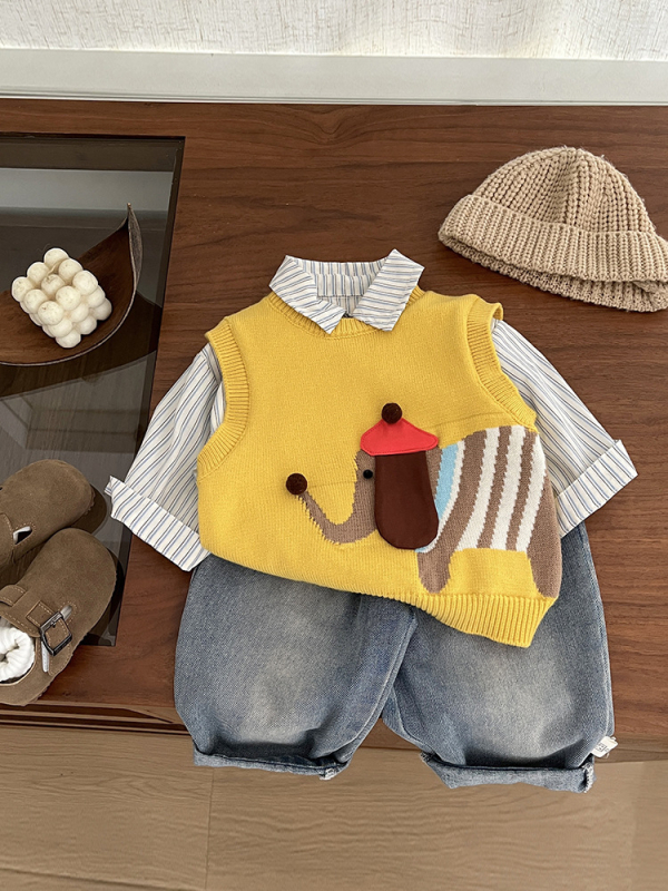 Детска жилетка - корейски стил, плетена, 50% акрил, карикатурен модел, пролет-есен, пуловер