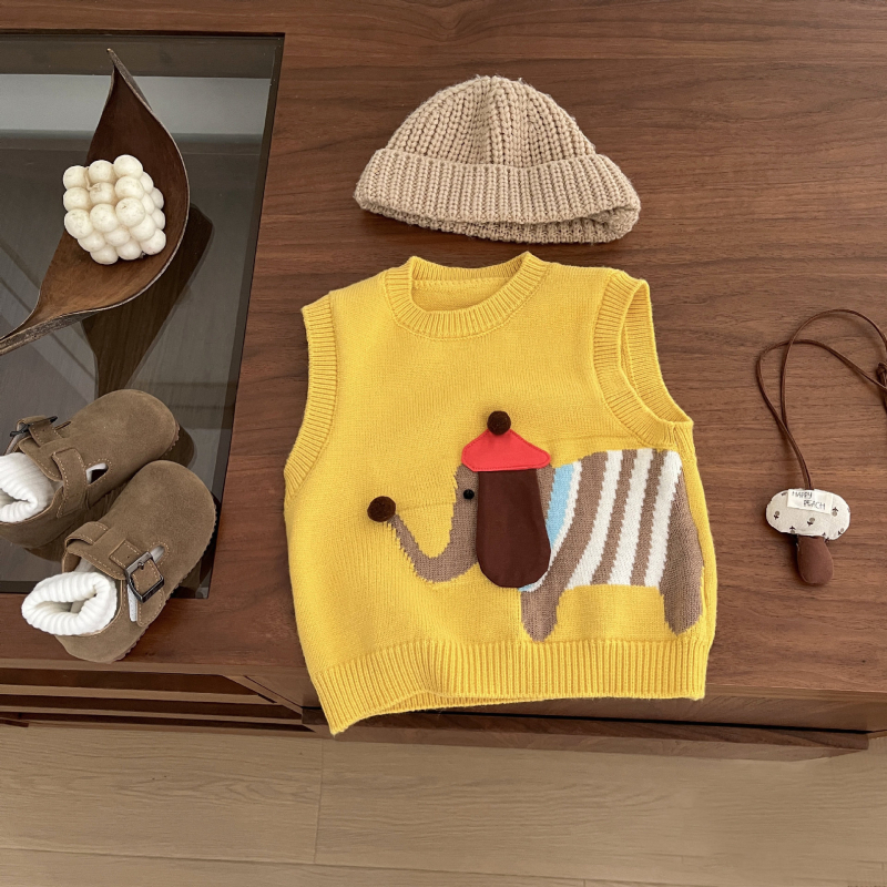 Детска жилетка - корейски стил, плетена, 50% акрил, карикатурен модел, пролет-есен, пуловер