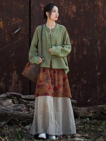 Palton din amestec de cânepă și bumbac (30–50%), guler înălțat, închidere cu nasturi într-un singur rând, Fried Color