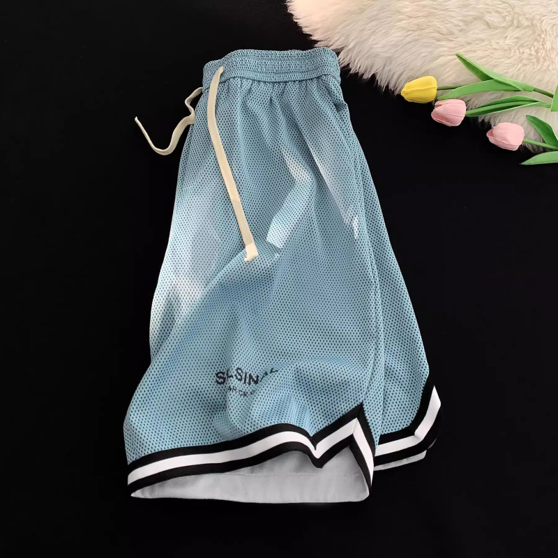 Krepšinio šortai, Ice Silk audinys greitai džiūstantis, vasaros kvėpavimas sporto stiliui, tiesus kirpimas, mikroelastinis poliesterio mišinys