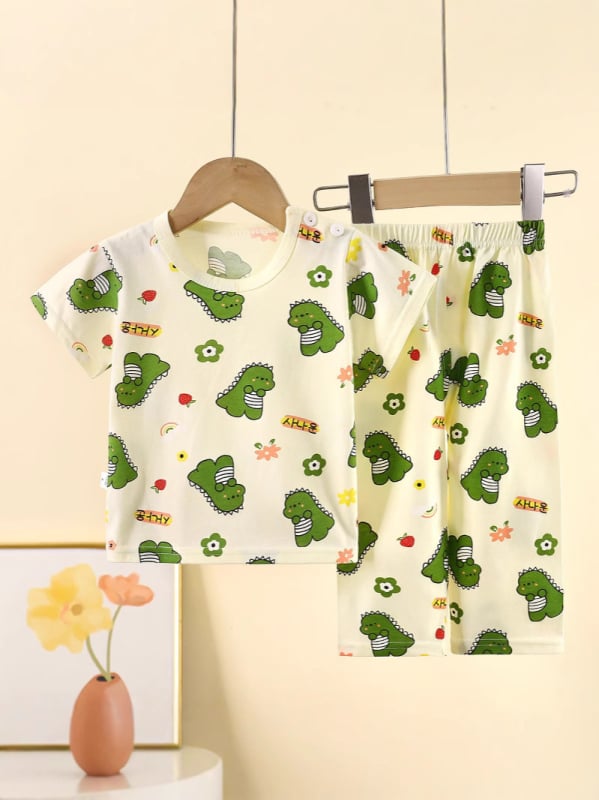 Детски памучен пижамен комплект с флорален принт, унисекс, 100% памук, летен модел, за деца 3–8 години, влагоотвеждащ