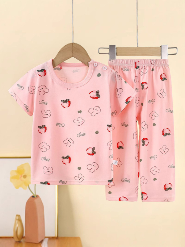 Детски памучен пижамен комплект с флорален принт, унисекс, 100% памук, летен модел, за деца 3–8 години, влагоотвеждащ