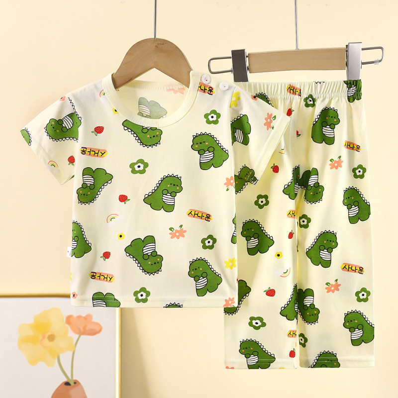 Детски памучен пижамен комплект с флорален принт, унисекс, 100% памук, летен модел, за деца 3–8 години, влагоотвеждащ