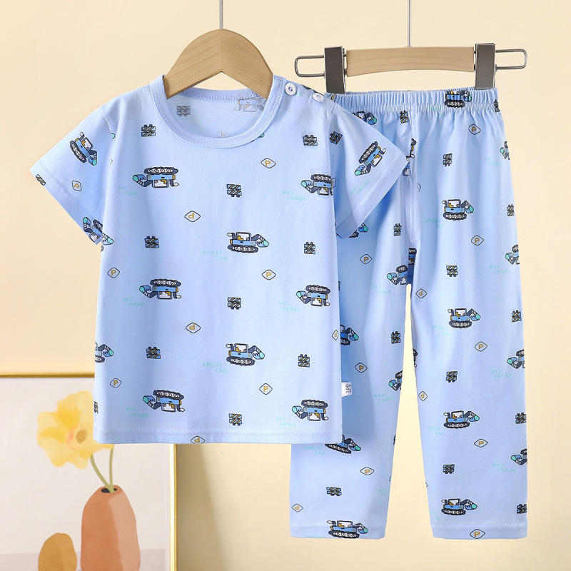 Детски памучен пижамен комплект с флорален принт, унисекс, 100% памук, летен модел, за деца 3–8 години, влагоотвеждащ