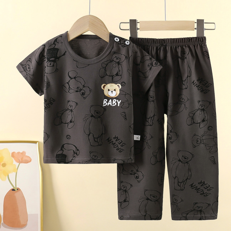 Детски памучен пижамен комплект с флорален принт, унисекс, 100% памук, летен модел, за деца 3–8 години, влагоотвеждащ