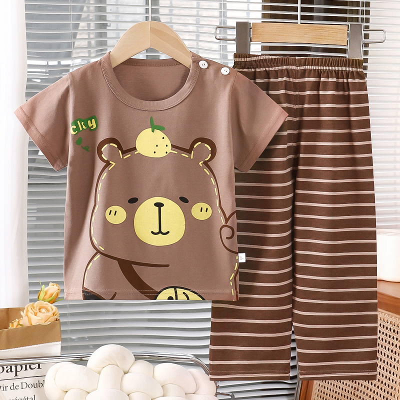 Детски памучен пижамен комплект с флорален принт, унисекс, 100% памук, летен модел, за деца 3–8 години, влагоотвеждащ