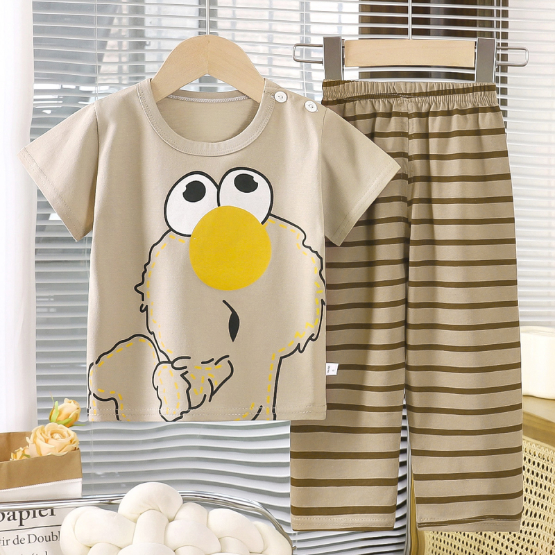 Детски памучен пижамен комплект с флорален принт, унисекс, 100% памук, летен модел, за деца 3–8 години, влагоотвеждащ