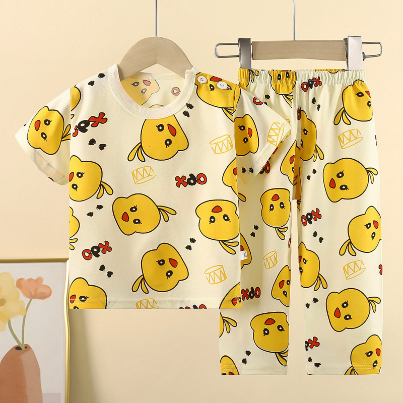 Детски памучен пижамен комплект с флорален принт, унисекс, 100% памук, летен модел, за деца 3–8 години, влагоотвеждащ