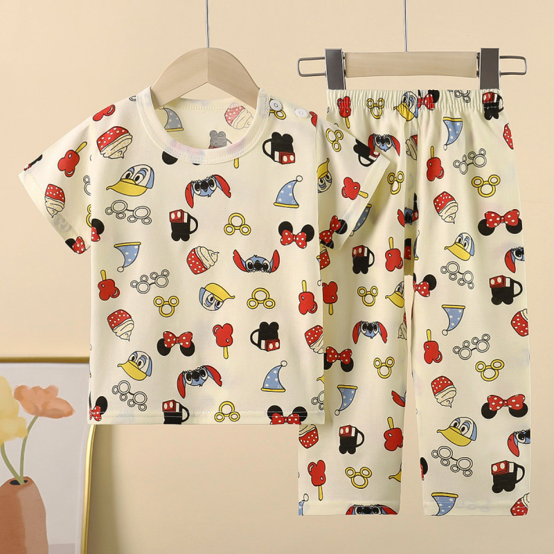 Детски памучен пижамен комплект с флорален принт, унисекс, 100% памук, летен модел, за деца 3–8 години, влагоотвеждащ