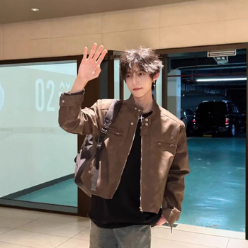 Jakna u korejskom stilu, od poliesterskih vlakana, s reverom i zatvaračem, za proljeće.