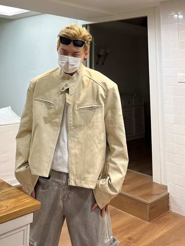 Jakna u korejskom stilu, od poliesterskih vlakana, s reverom i zatvaračem, za proljeće.