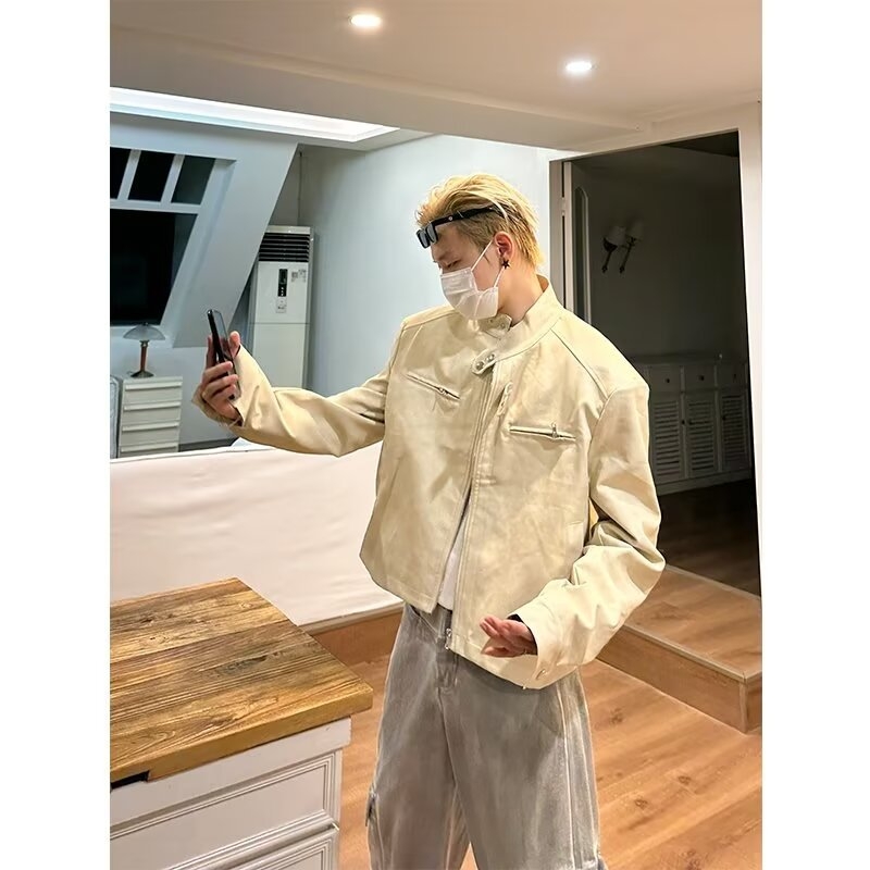 Jakna u korejskom stilu, od poliesterskih vlakana, s reverom i zatvaračem, za proljeće.