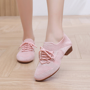 Moterų šokių bateliai kvadratiniam šokiui, tinklinė viršutinė dalis, kvėpuojantys, tinkami baletui ir šokių judesiams