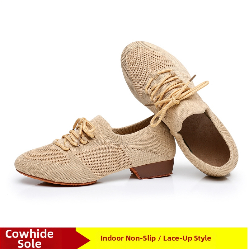 Moterų šokių bateliai kvadratiniam šokiui, tinklinė viršutinė dalis, kvėpuojantys, tinkami baletui ir šokių judesiams