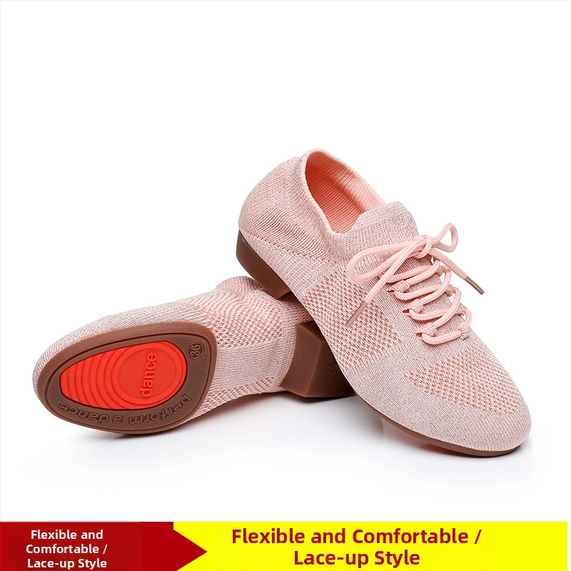 Moterų šokių bateliai kvadratiniam šokiui, tinklinė viršutinė dalis, kvėpuojantys, tinkami baletui ir šokių judesiams