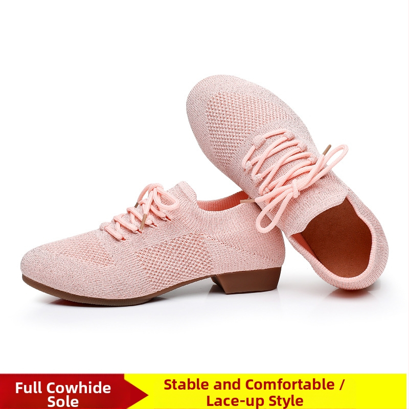 Moterų šokių bateliai kvadratiniam šokiui, tinklinė viršutinė dalis, kvėpuojantys, tinkami baletui ir šokių judesiams