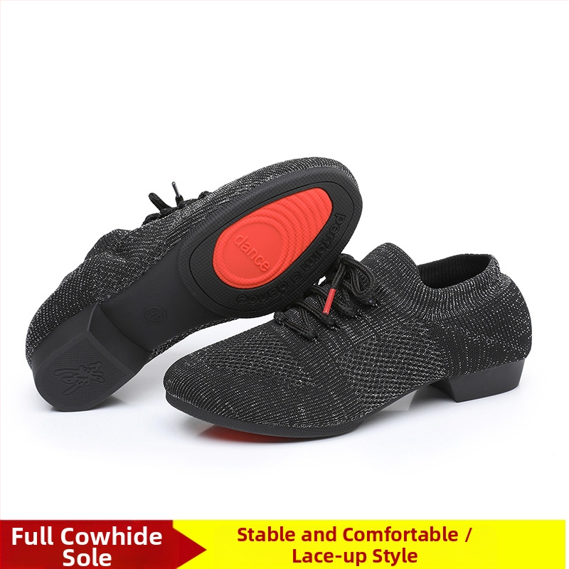 Moterų šokių bateliai kvadratiniam šokiui, tinklinė viršutinė dalis, kvėpuojantys, tinkami baletui ir šokių judesiams