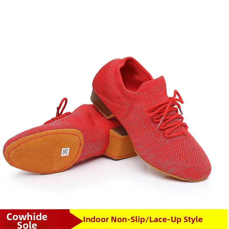 Moterų šokių bateliai kvadratiniam šokiui, tinklinė viršutinė dalis, kvėpuojantys, tinkami baletui ir šokių judesiams