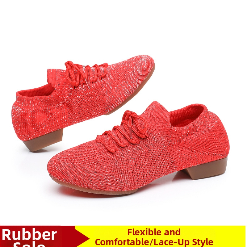 Moterų šokių bateliai kvadratiniam šokiui, tinklinė viršutinė dalis, kvėpuojantys, tinkami baletui ir šokių judesiams